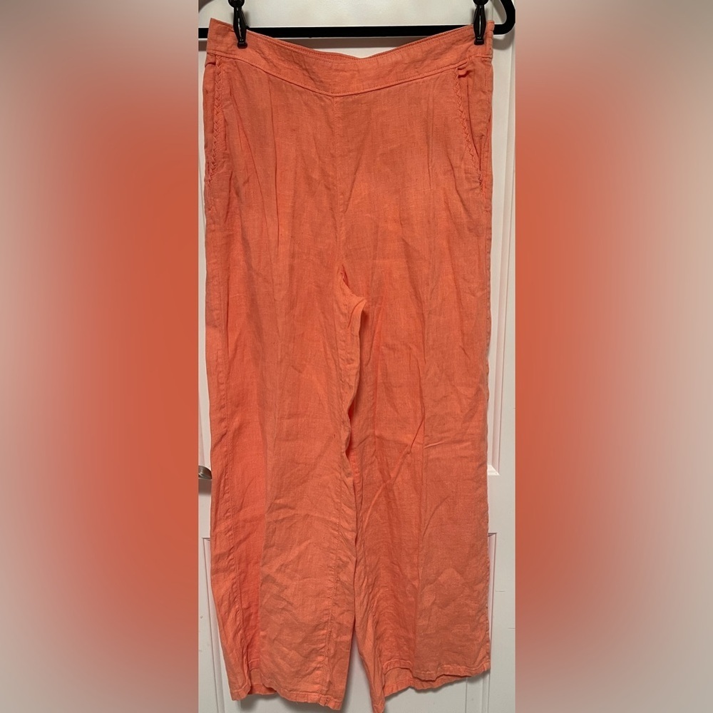 Cynthia Rowley 100% Linen Wide Leg Palazzo Pants Orange High Rise Bohemian Large - Picture 2 of 7